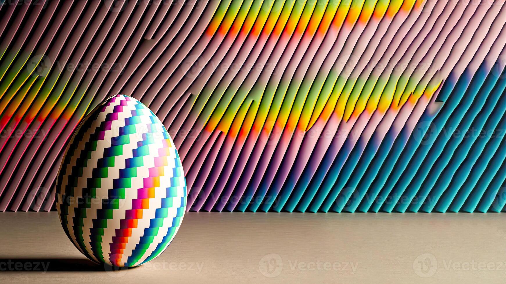 3D Render of Gradient Wavy Egg And Copy Space. Happy Easter Concept. photo