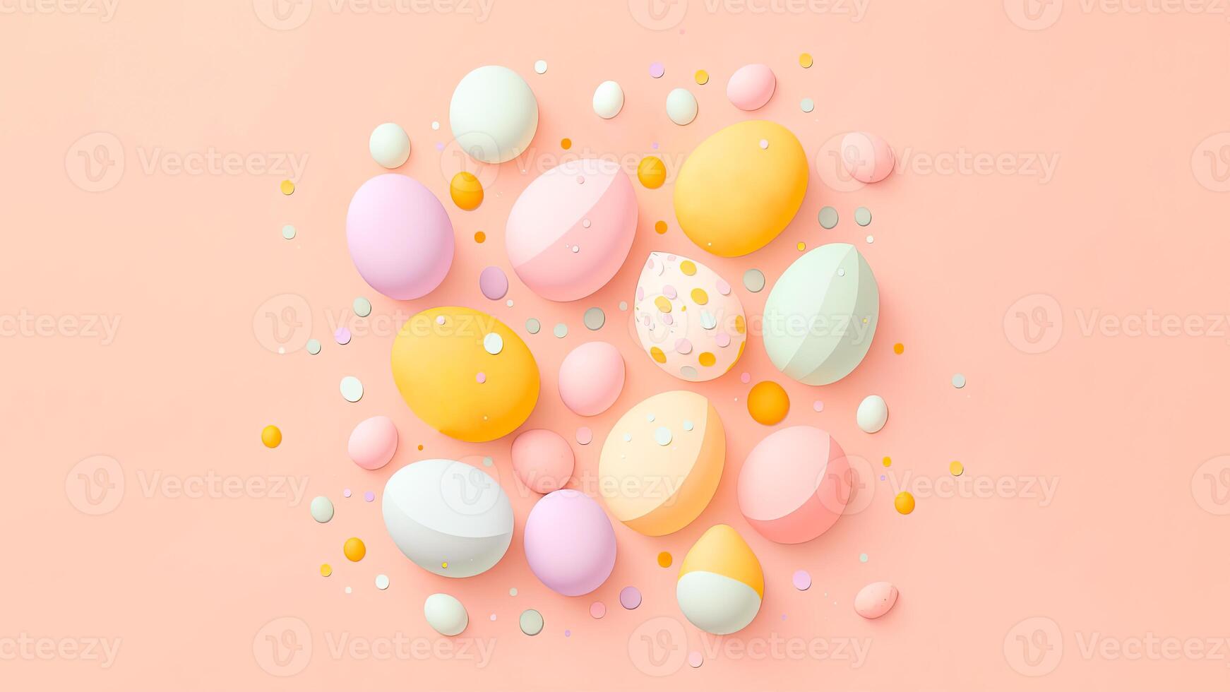3D Render of Soft Color Easter Eggs Decorative Pastel Pink And Background And Copy Space. Happy Easter Day Concept. photo
