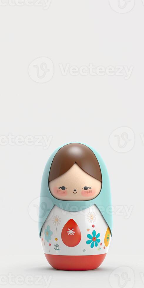 3D Render of Matryoshka Doll Against Background And Copy Space. Easter Day Concept. photo