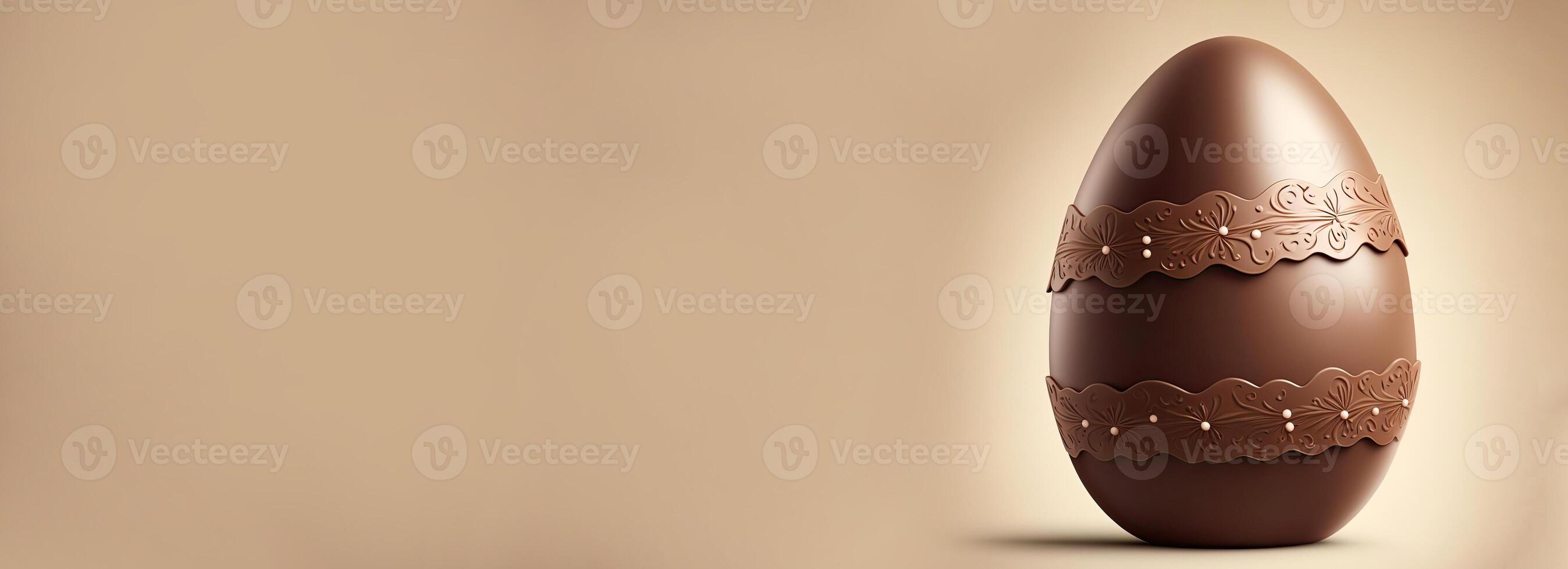 3D Render of Floral Chocolate Egg Against Golden Background And Copy Space. Happy Easter Concept. photo