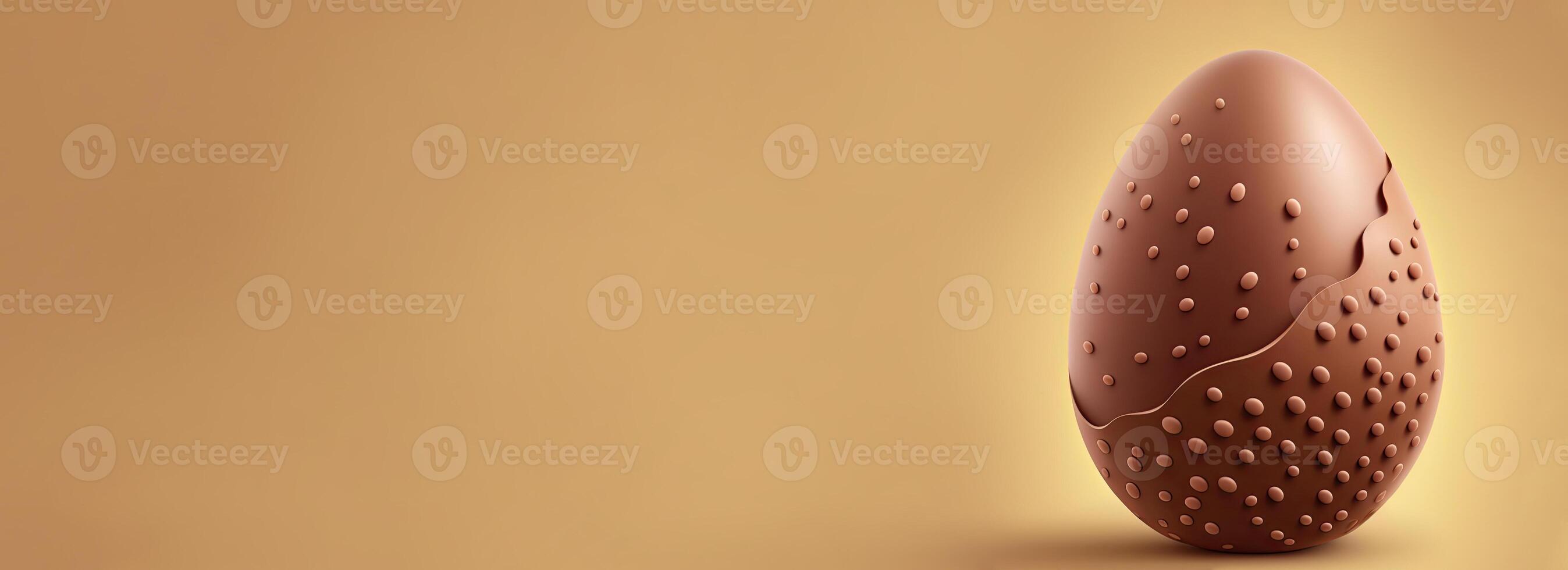 3D Render of Chocolate Dotted Egg Against Golden Background And Copy Space. Happy Easter Concept. photo
