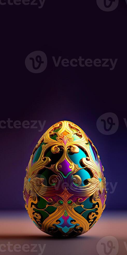 3D Render of Colorful Paper Floral Egg On Brown And Purple Background And Copy Space. photo