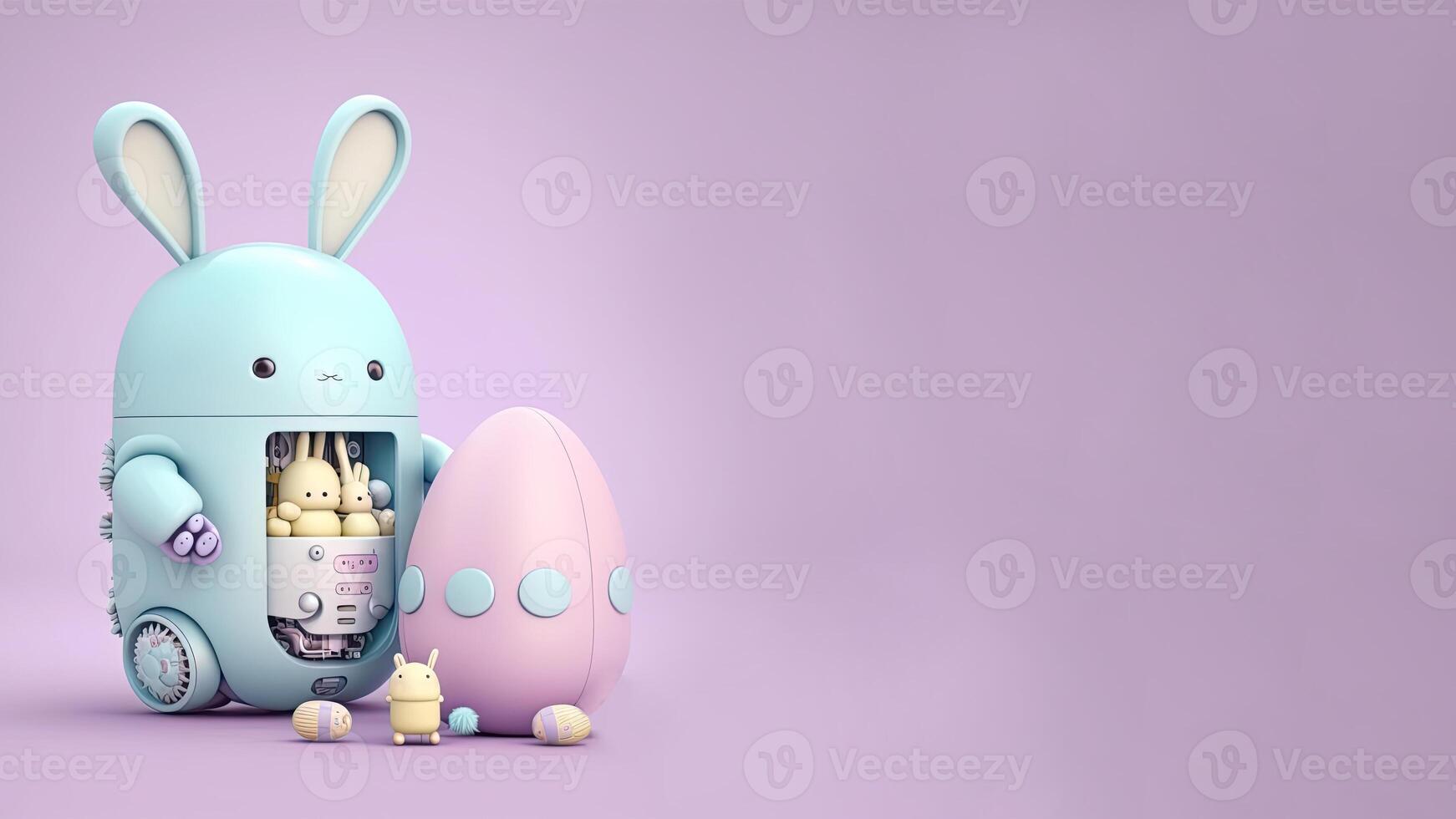 3D Render of Robotic Rabbit Characters With Eggs On Pink Background And Copy Space. Happy Easter Concept. photo