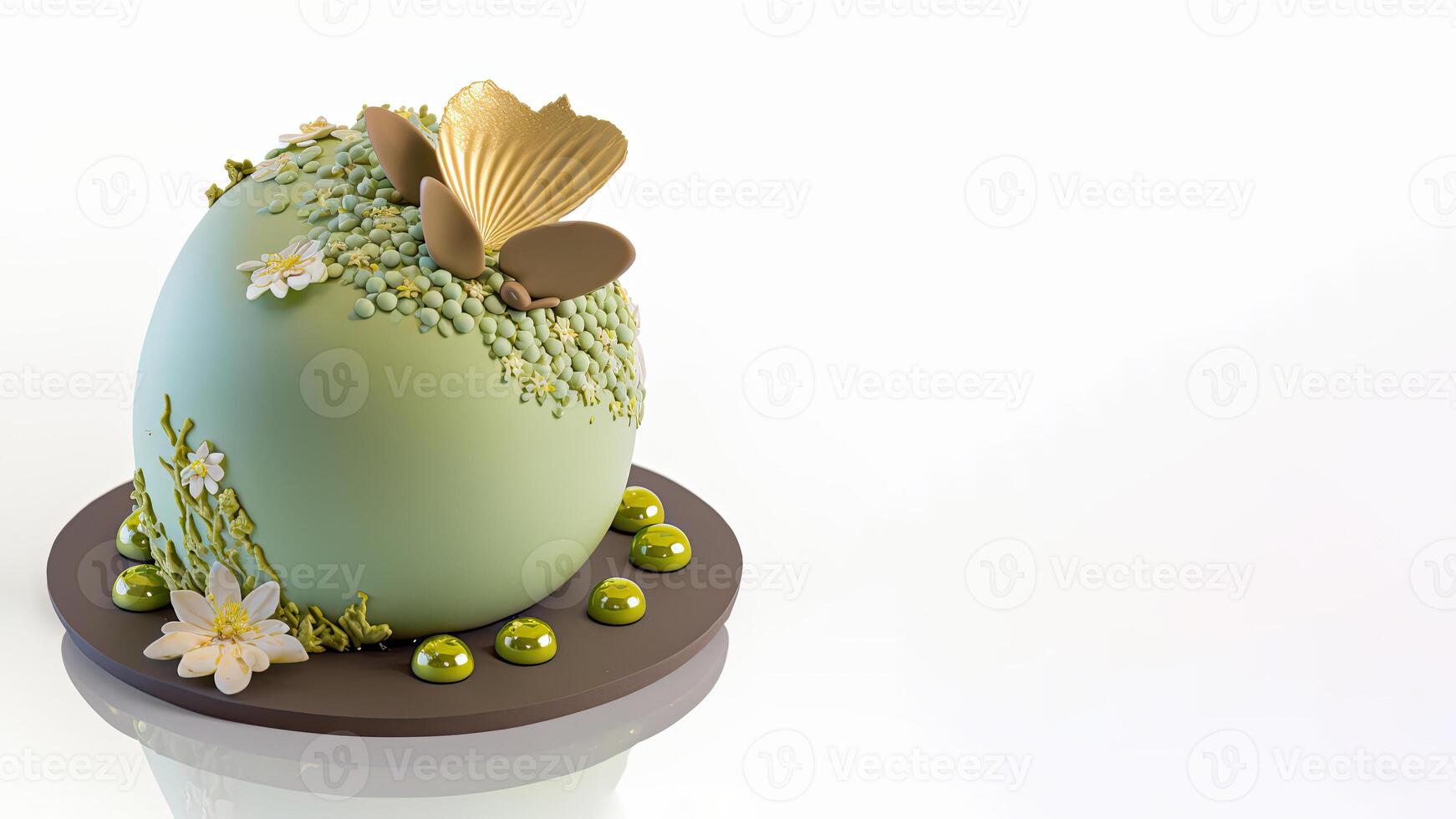 3D Render Of Pastel Green And Brown Floral Egg And Copy Space. Easter Concept. photo