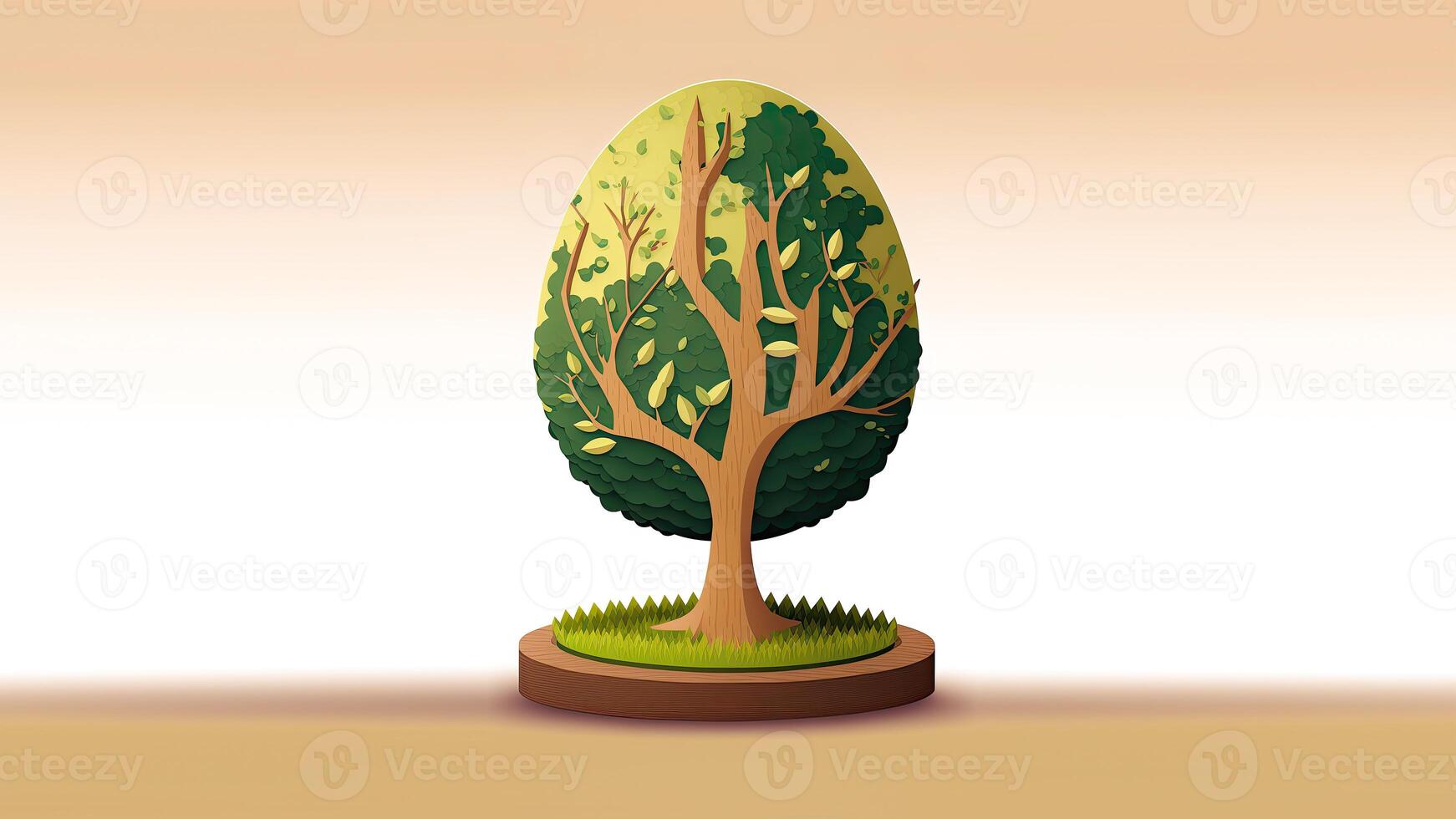 3D Render of Oval Or Egg Shape Tree Against Pastel Brown Background And Copy Space. photo