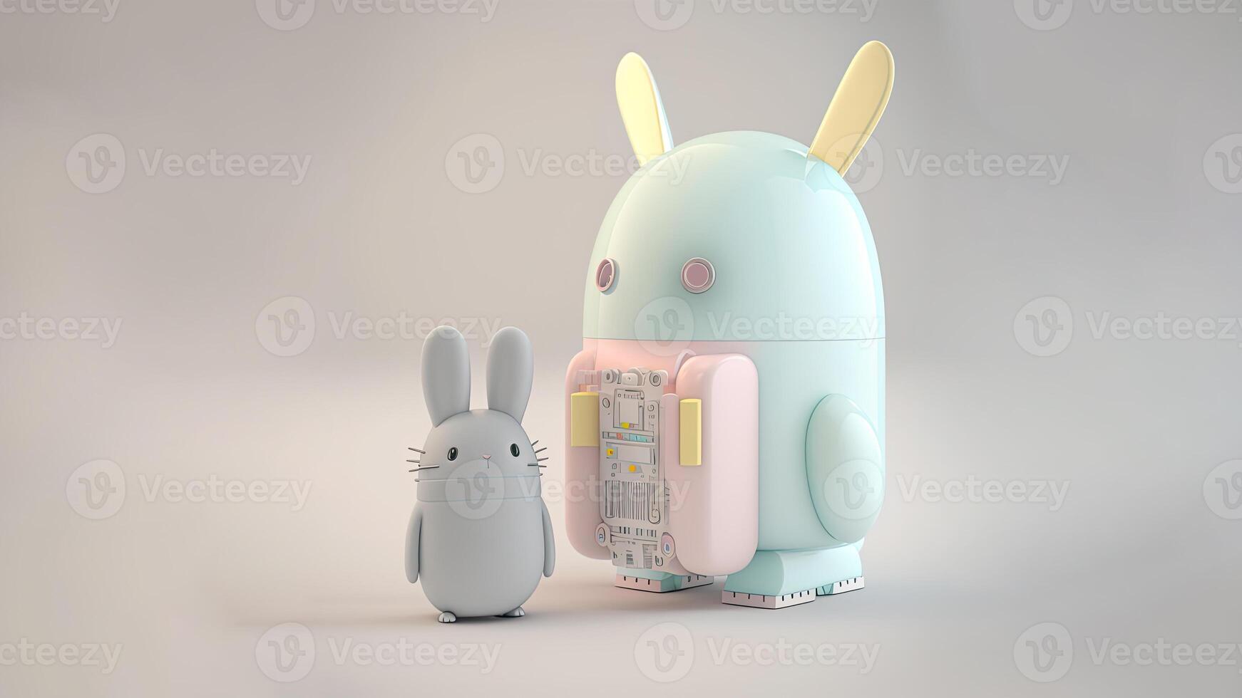 3D Render of Robotic Rabbits Character On Grey Background And Copy Space. photo