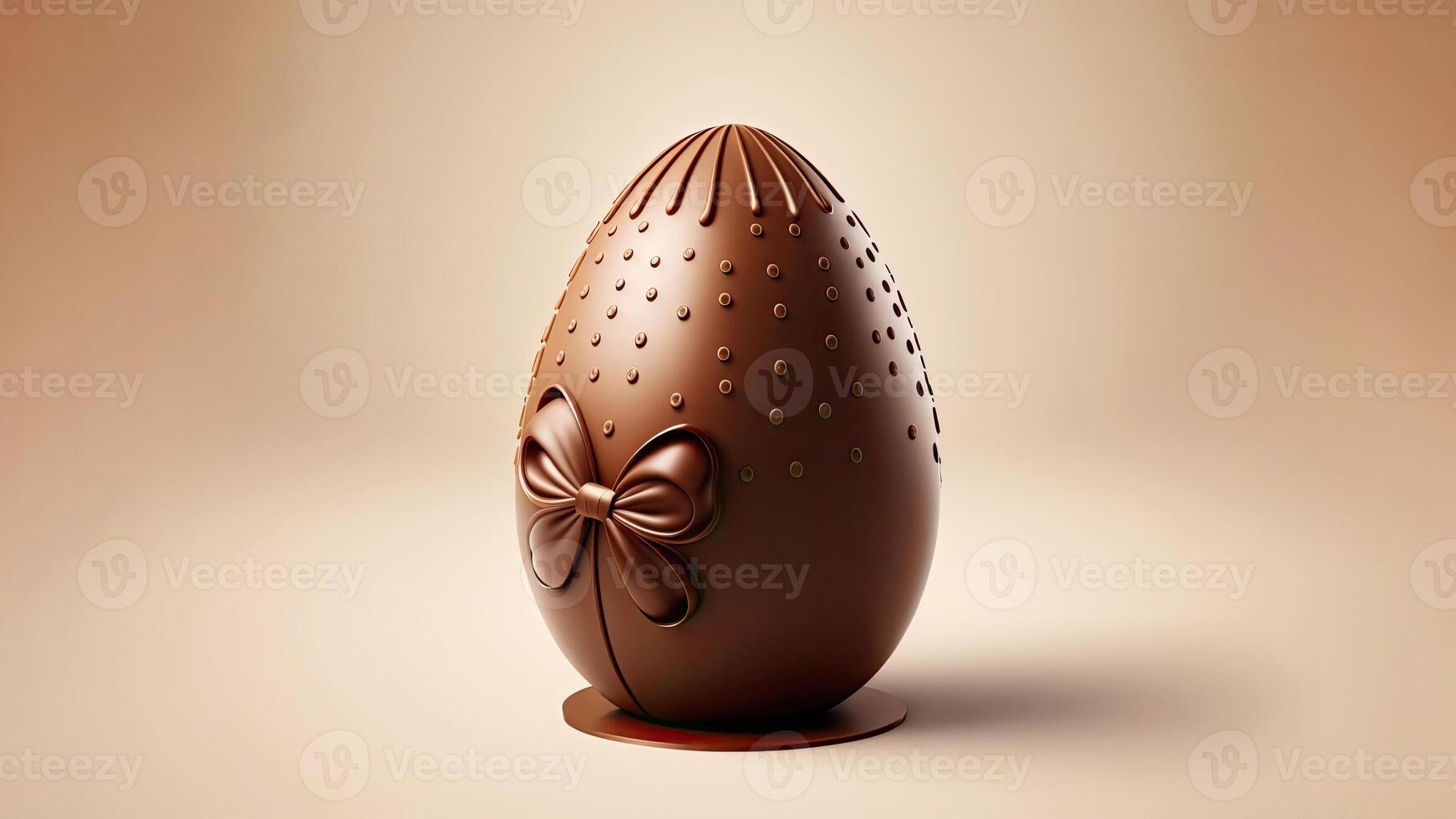 3D Render of Clover Leaf Chocolate Egg Against Pastel Golden Background And Copy Space. Easter Concept. photo