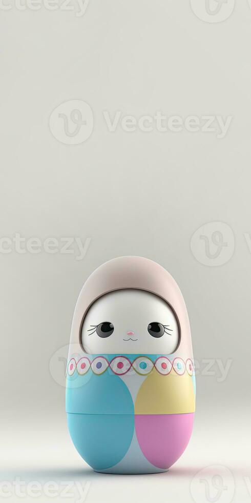 3D Render of Cute Matryoshka Doll Against Grey Background And Copy Space. photo