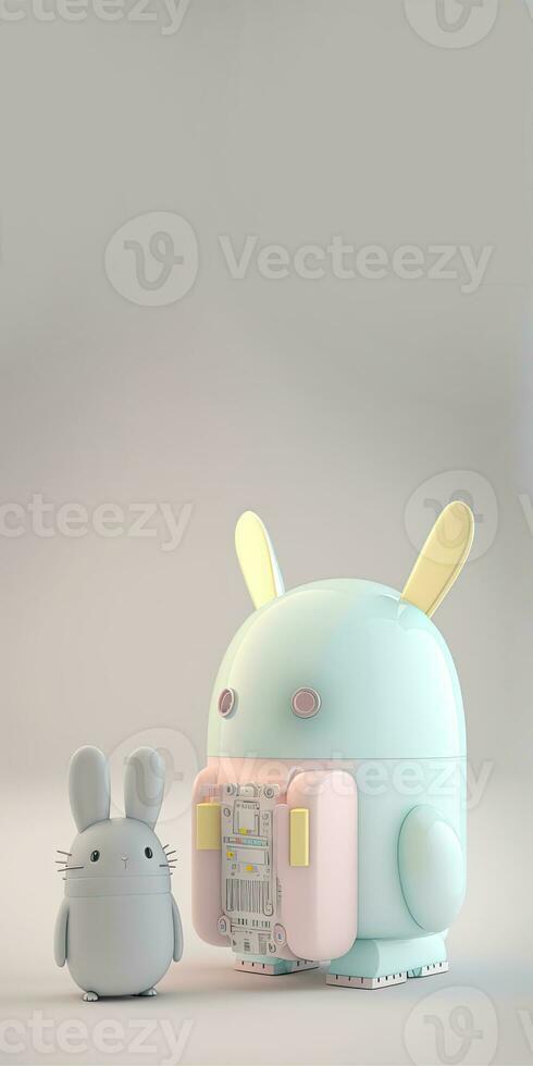 3D Render of Robotic Rabbits Character On Grey Background And Copy Space. photo