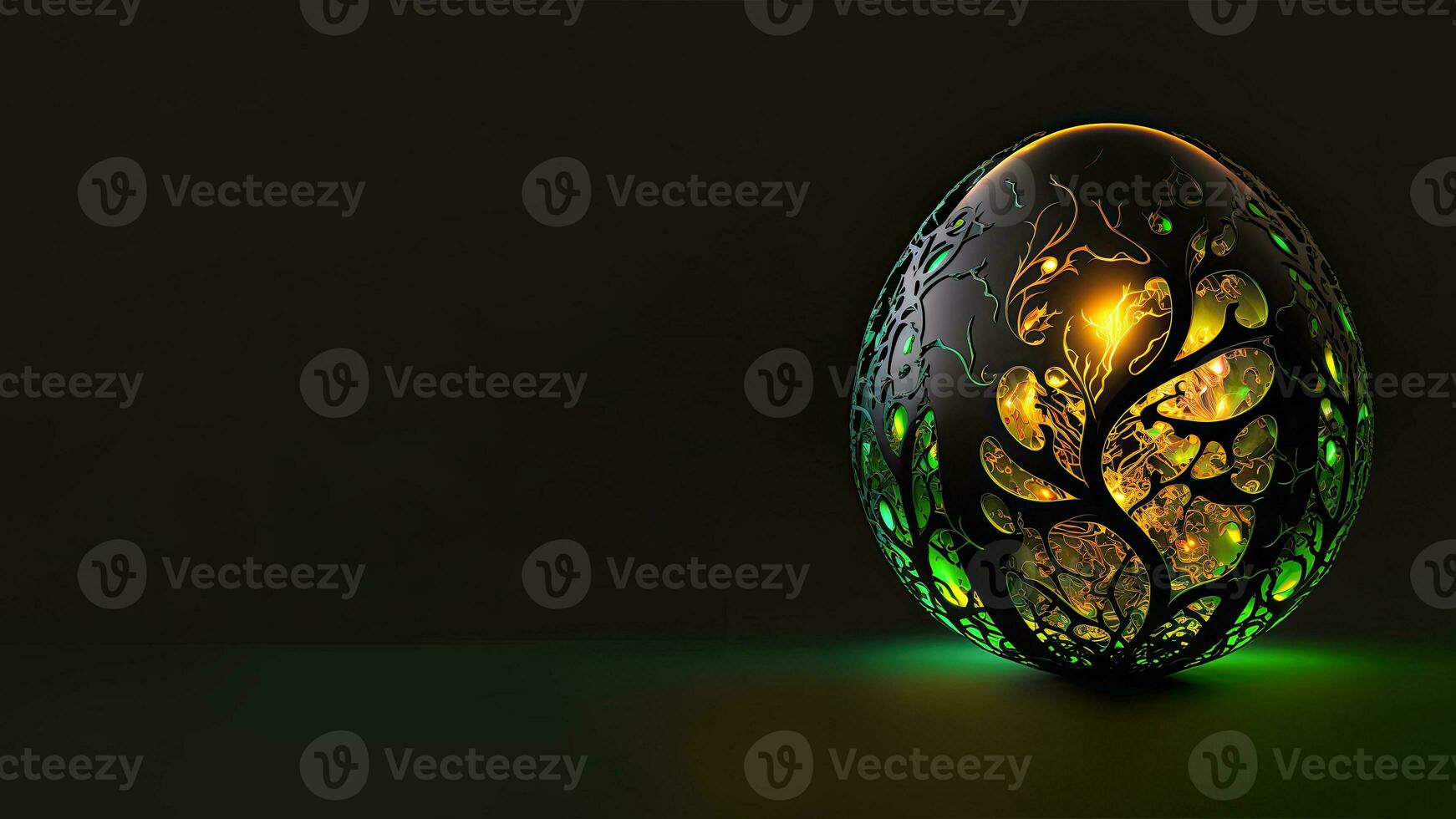 3D Render of Illuminate Floral Egg Against Dark Background And Copy Space. Easter Concept. photo