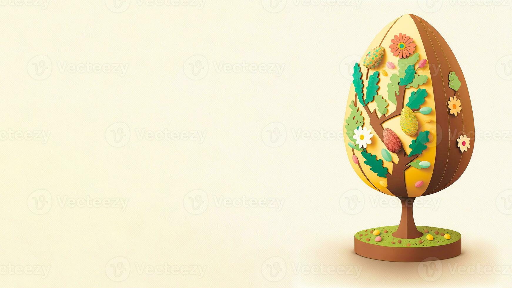 3D Render of Easter Eggs Tree Against Cosmic Latte Background And Copy Space. Easter Concept. photo