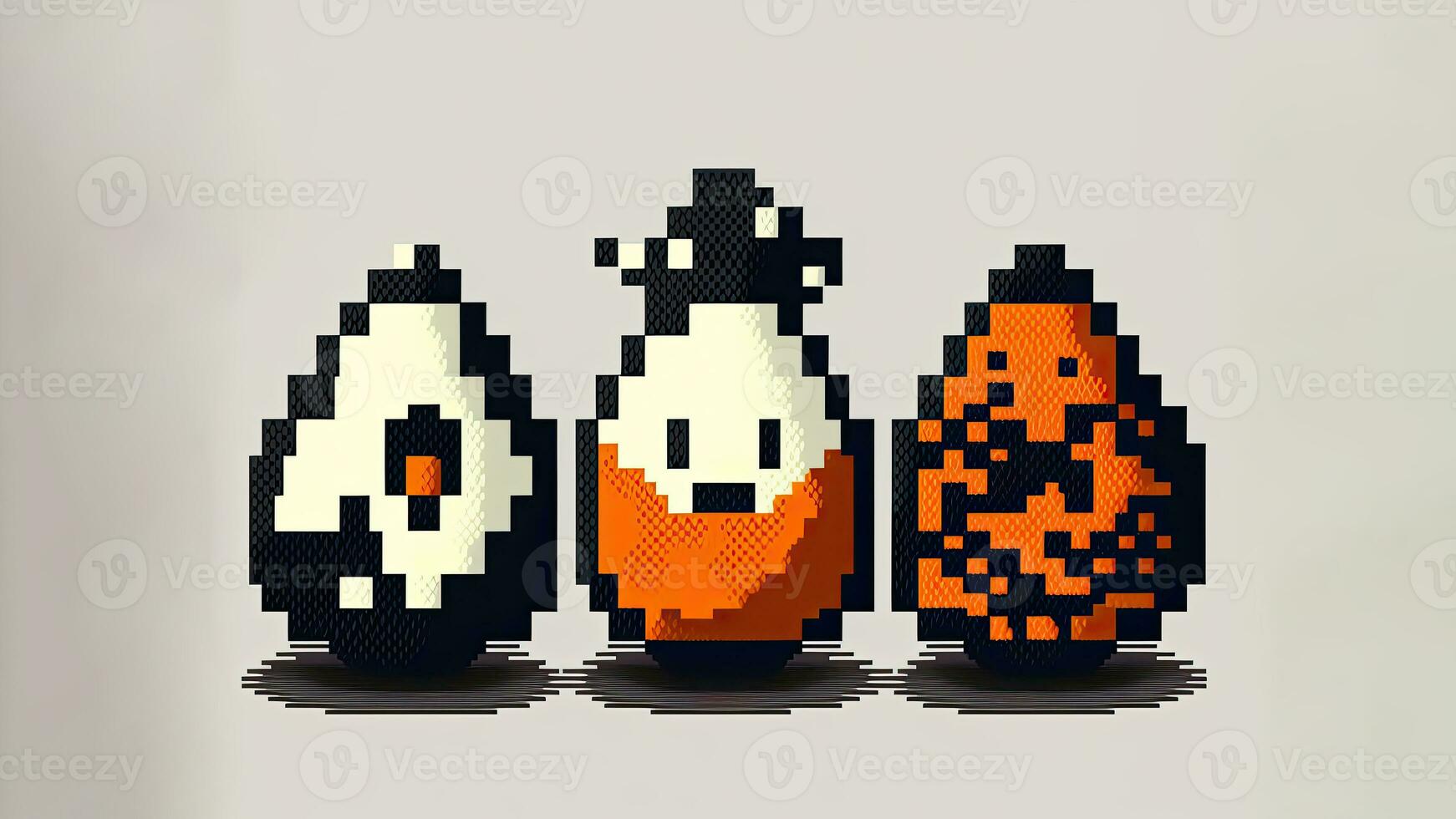 Colorful Pixel Eggs Against Grey Background And Copy Space. Happy Easter Day Concept. photo