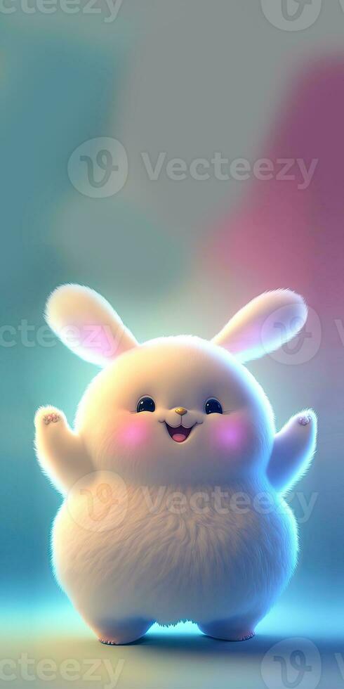 3D Render of Existed Rabbit Or Bunny Character Standing On Shiny Gradient Background And Copy Space. photo