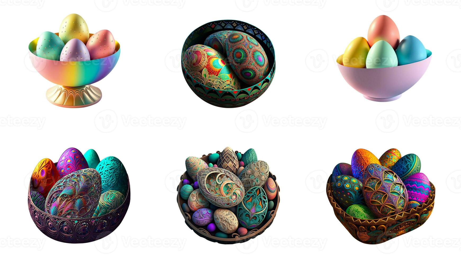 Different Type Easter Egg Stand For Bowl Element In 3D Render. photo