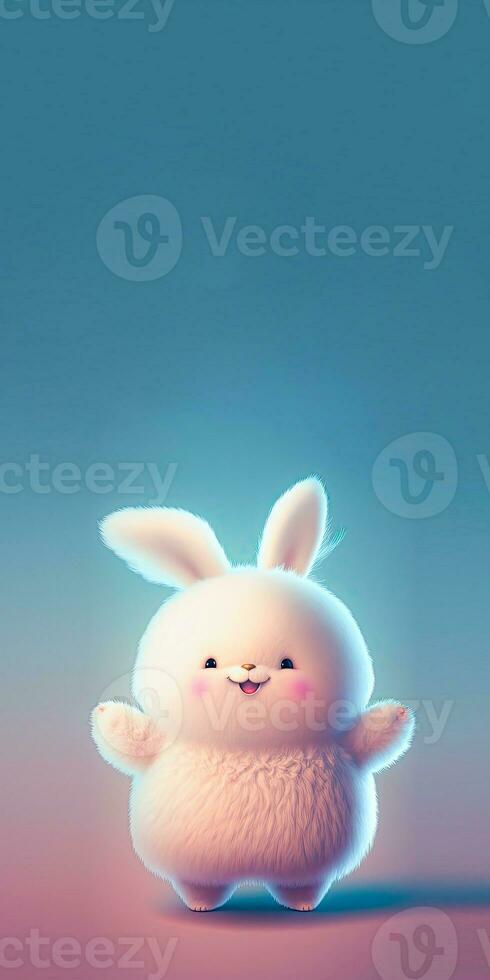 3D Render of Excited Rabbit Character Standing On Shiny Blue And Pink Gradient Background And Copy Space. photo