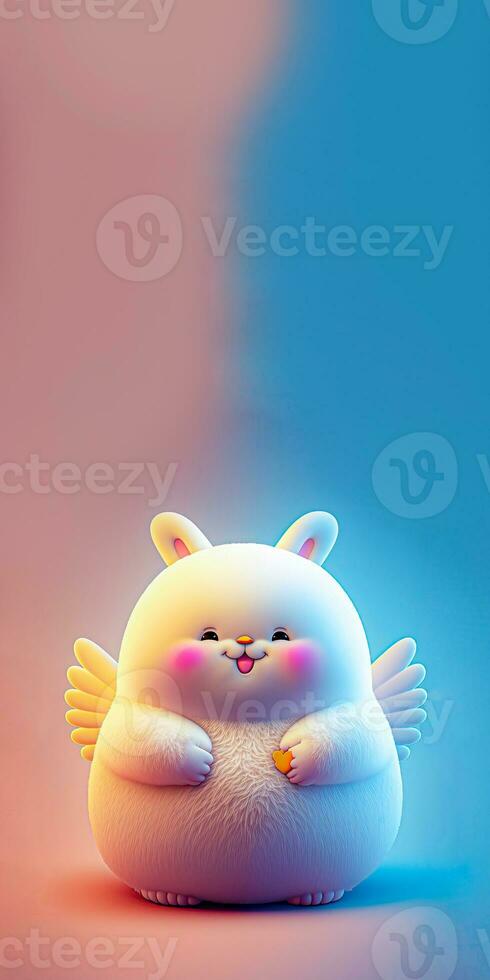 3D Render of Happy Rabbit Character With Wings On Shiny Pink And Blue Gradient Background And Copy Space. photo