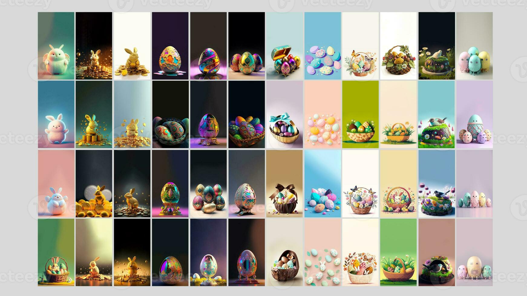 Happy Easter Banner Or Header Design With Egg, Cartoon Rabbit, Coin, Basket, Bird, Element Set And Copy Space. photo