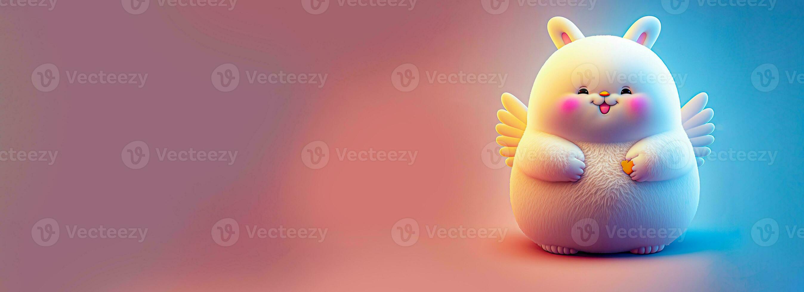 3D Render of Happy Rabbit Character With Wings On Shiny Pink And Blue Gradient Background And Copy Space. photo