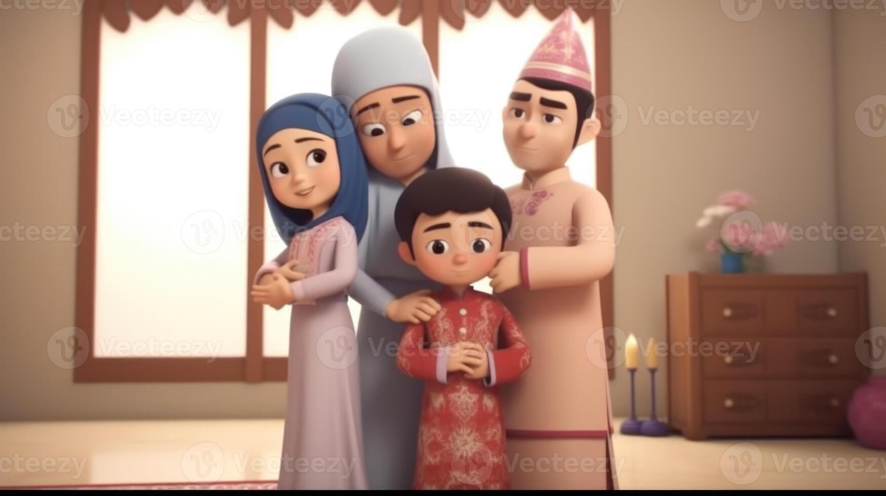 Adorable Disney Style Avatar of Traditional Attire Asian Muslim Family ...