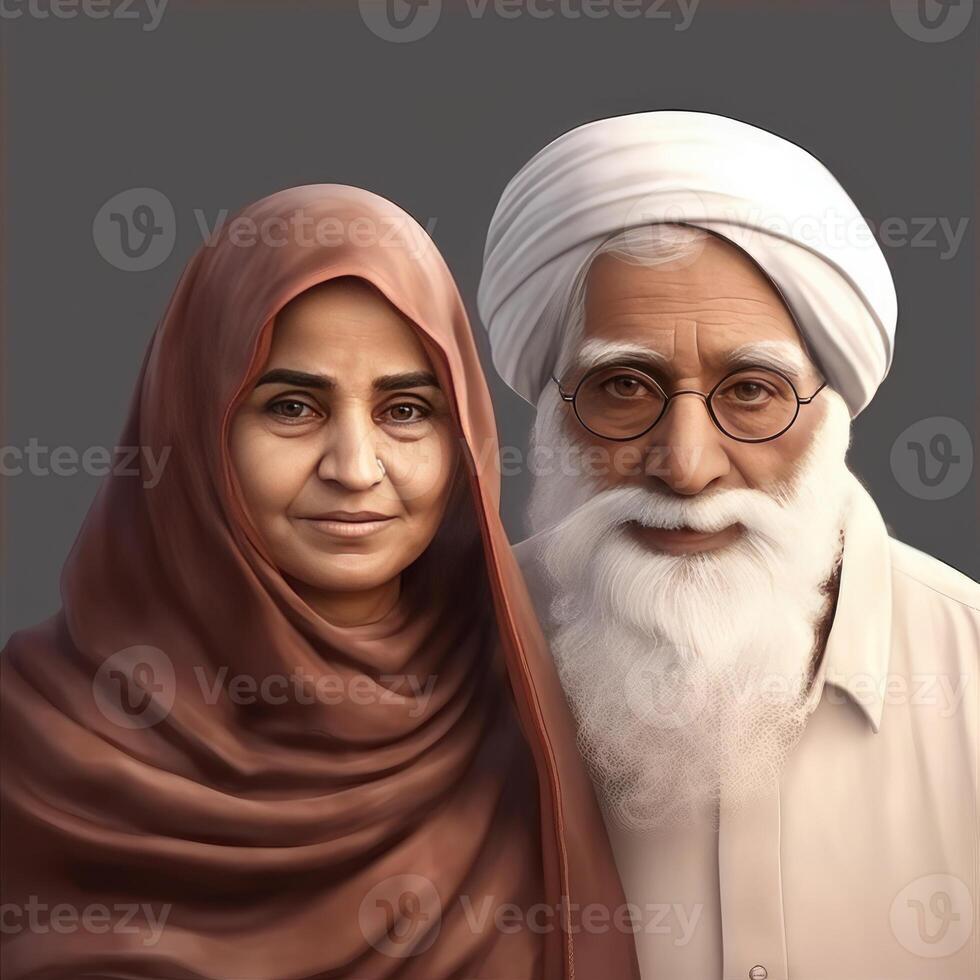 Realistic Portrait of Elderly Muslim Couple, Actual Image, . photo