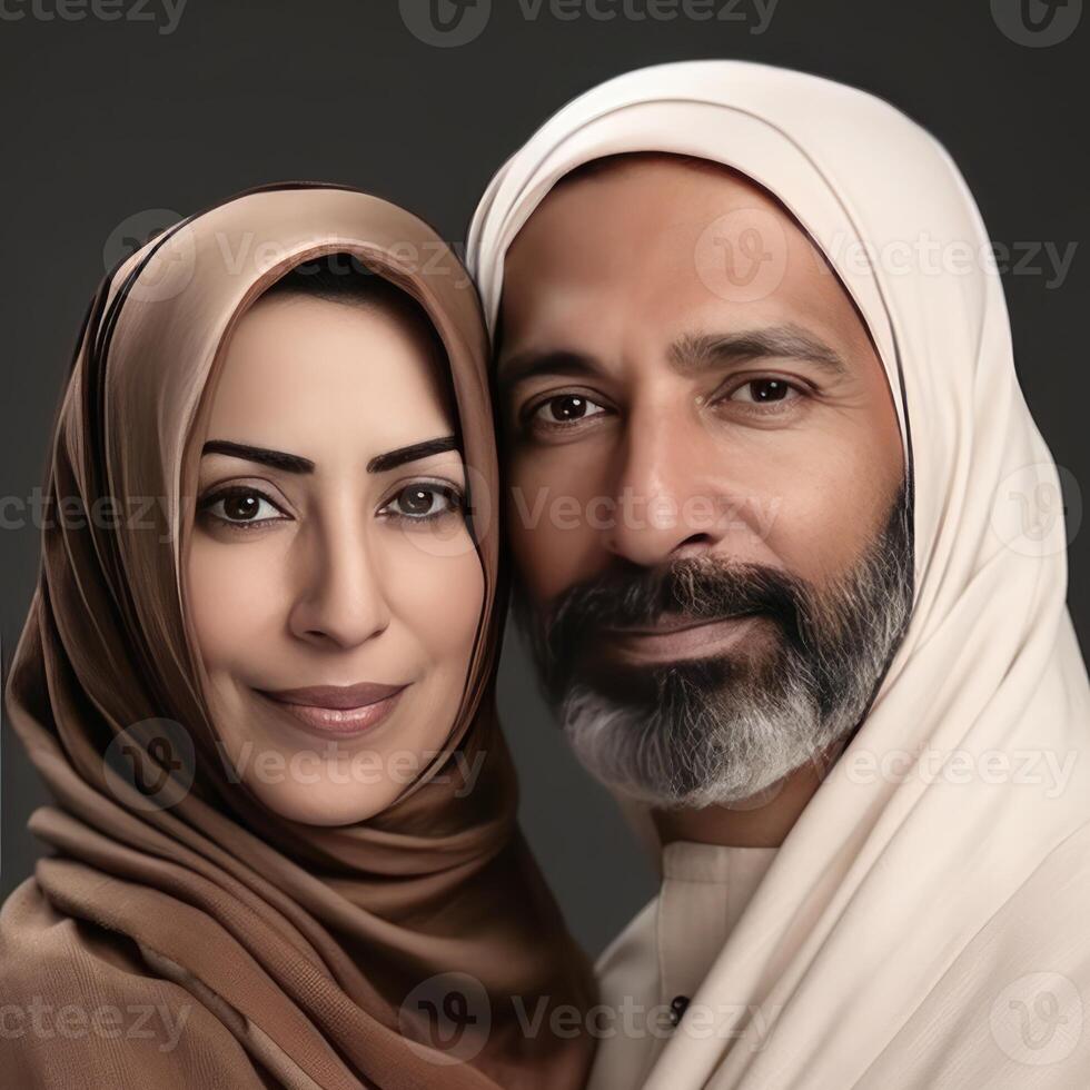 Realistic Portrait of Mid Age Arab Couple, Actual Image, . photo