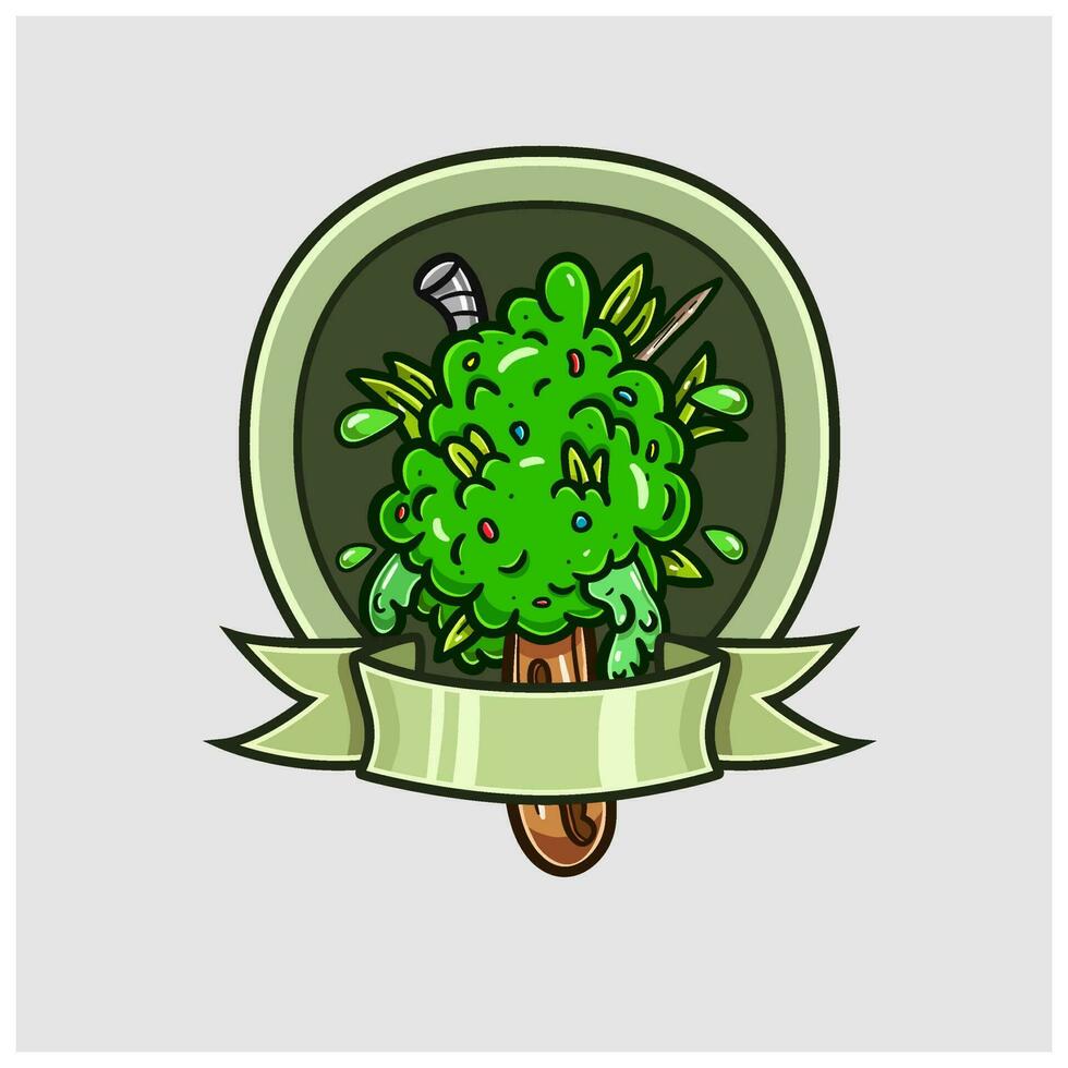 Cartoon Mascot of Weed Bud Ice Cream Stick Logo with Oval Badge. vector