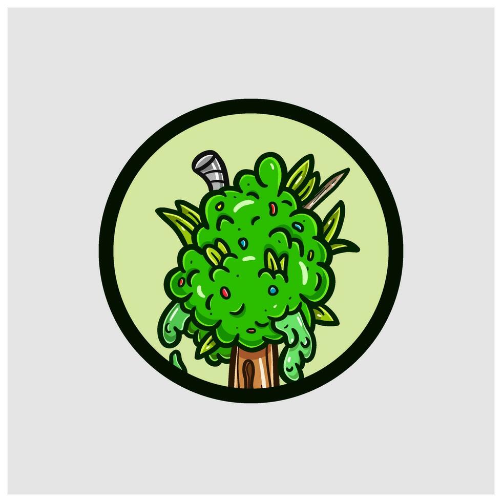 Cartoon Mascot of Weed Bud Ice Cream Stick With Circle Logo. vector