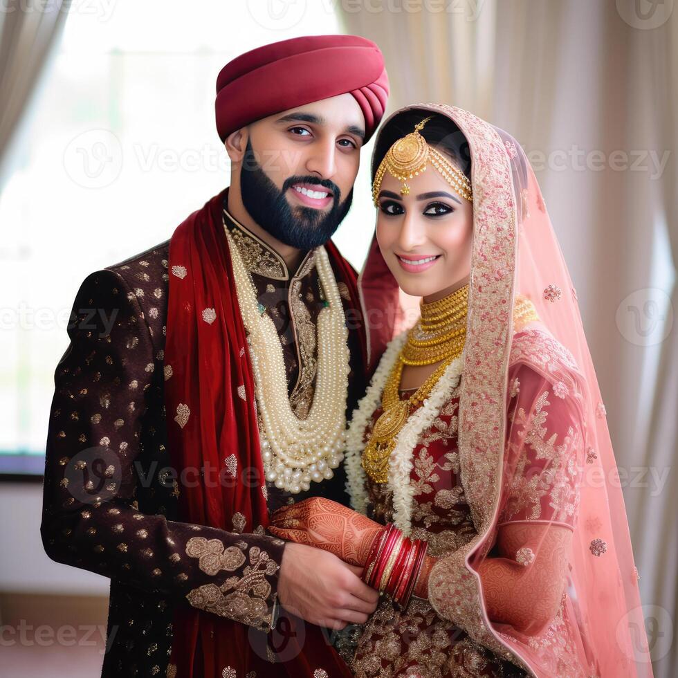 Elegant Indian Wedding Couple Character, Digital Illustration. photo