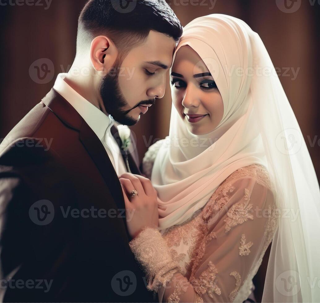 Loving Young Muslim Couple Character During Ceremony . photo