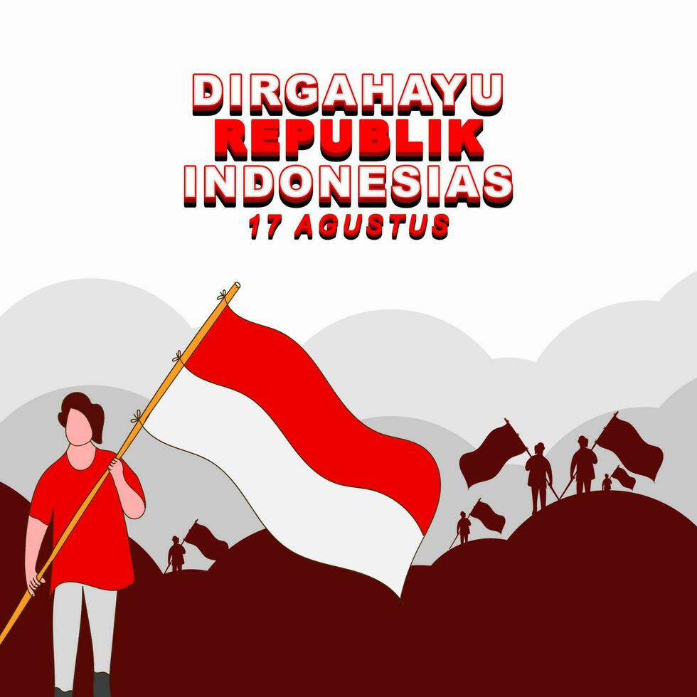 Indonesia independence day greeting card design on 17th august, illustration design with indonesian flag and ribbon vector