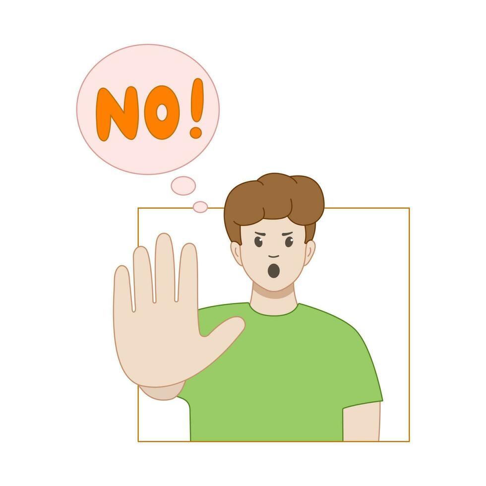 The man gestures to say no, says no. vector