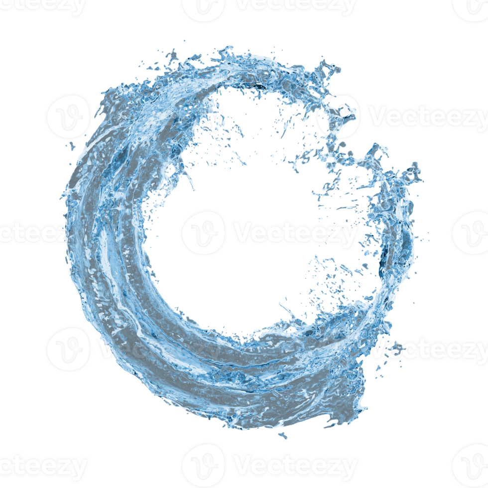 blå vatten stänk krusningar cirkel isolerat på transparent. dynamisk rörelse av vätska. realistisk ren flytande element effekt för dryck, dryck, rengöring Produkter reklam. 3d tolkning illustration. png