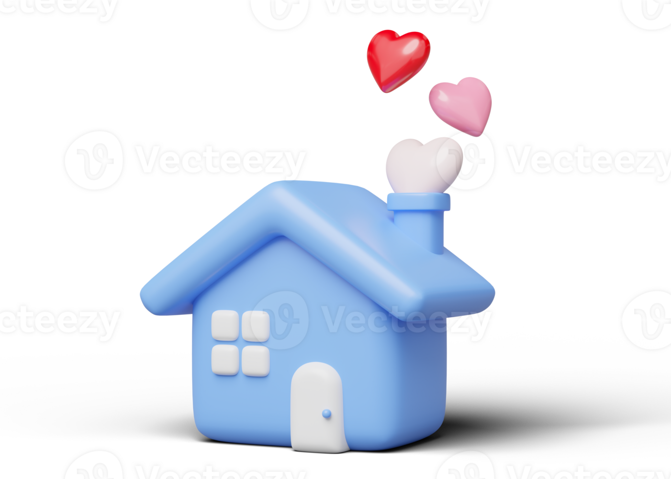 3d blue house with pink heart smoke. Cute home model of care and love symbol. life after marriage, real estate, mortgage, loan concept. Mockup cartoon icon minimal style. 3d rendering illustration. png