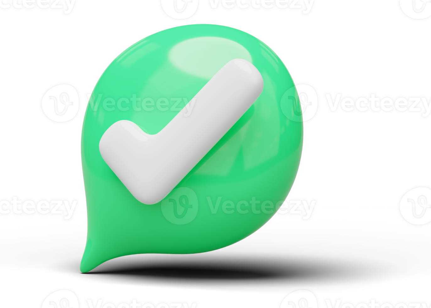 3d check mark bubble icon. Glossy speech balloon with white tick floating on transparent. Symbol Right, ok, yes, accept and safe concept. Cartoon icon minimal style. 3d rendering. png