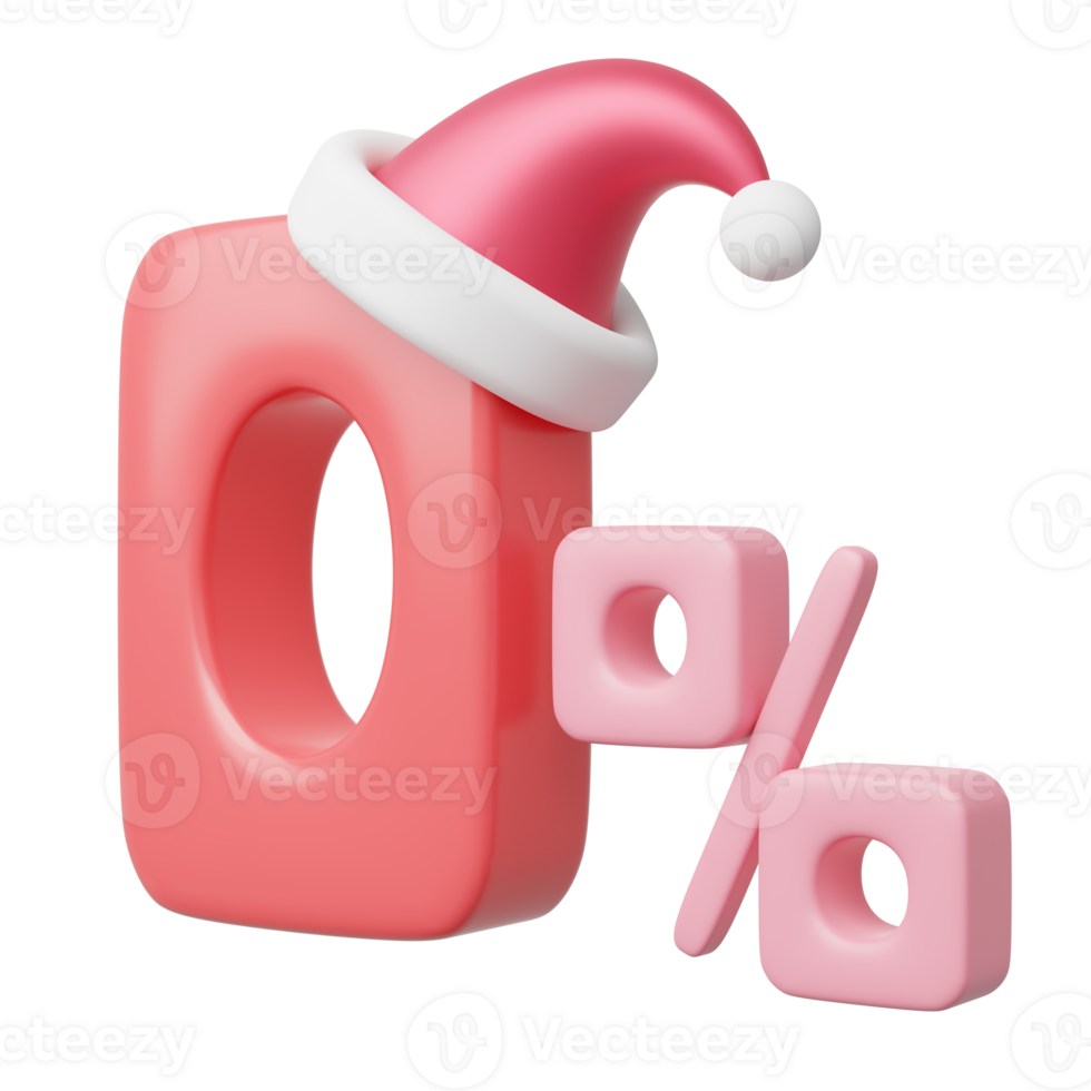 0 percent interest installment with Santa Claus red hat floating isolated on transparent. Online payment. Digital marketing. E commerce. Promotion in christmas, winter. Cartoon icon smooth. 3d render. png