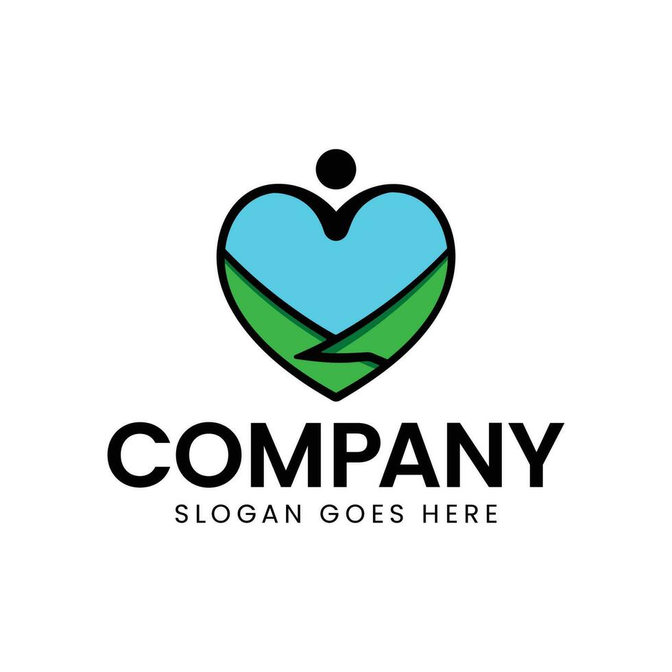 design modern business logo farm, with love shape, fun, humanity, vector template illustration