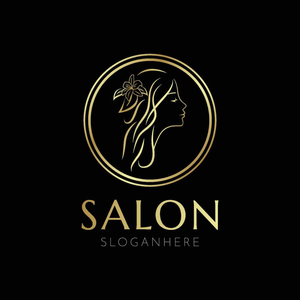 create an elegant business logo salon design with illustration of a beautiful woman vector