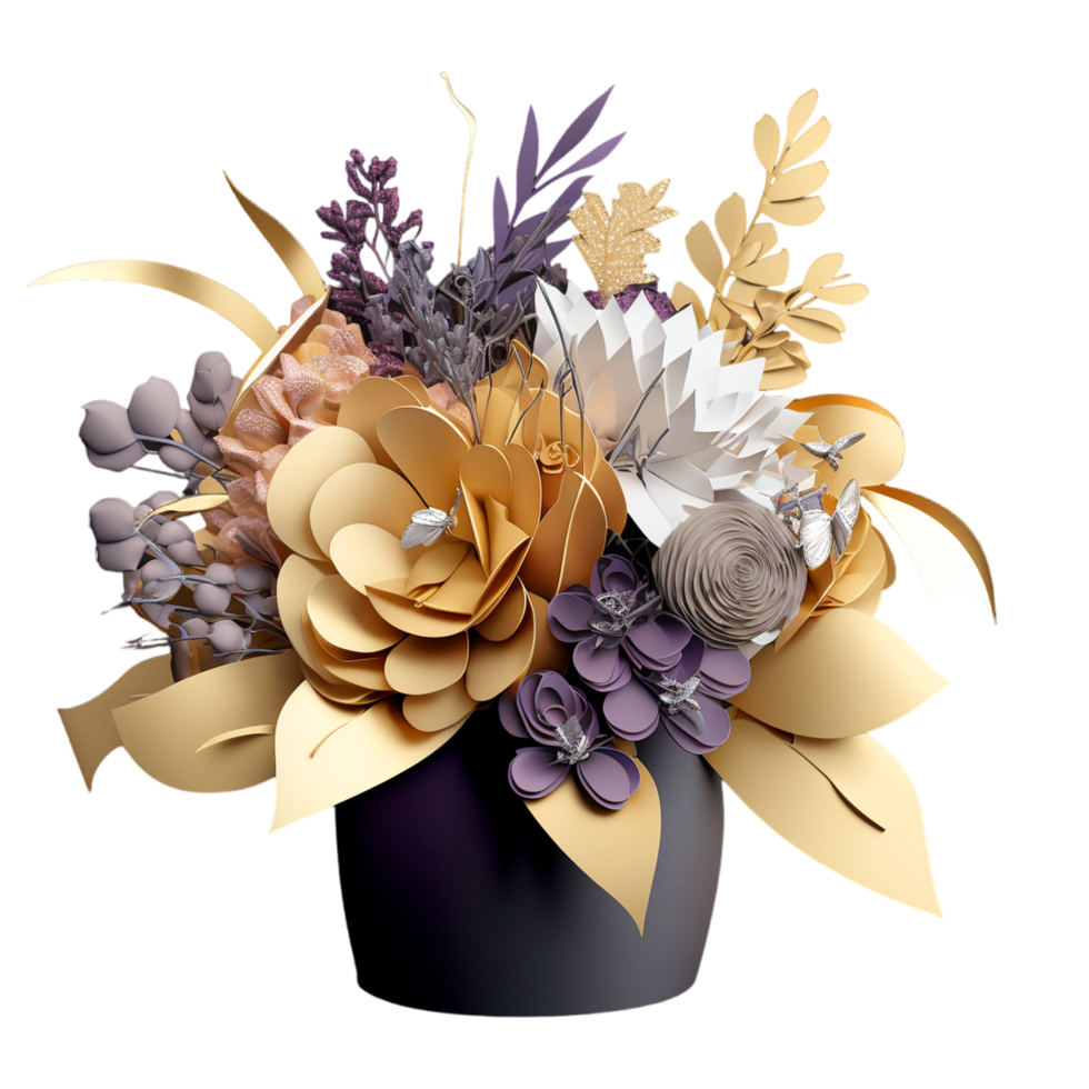 Vase Bouquet Decorated Flowers Transparent. png