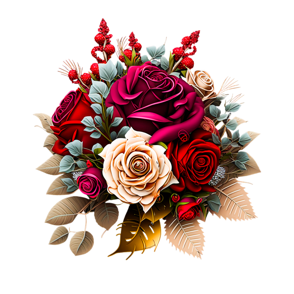 Beautiful Natural Red Rose Flowers Bouquet. png