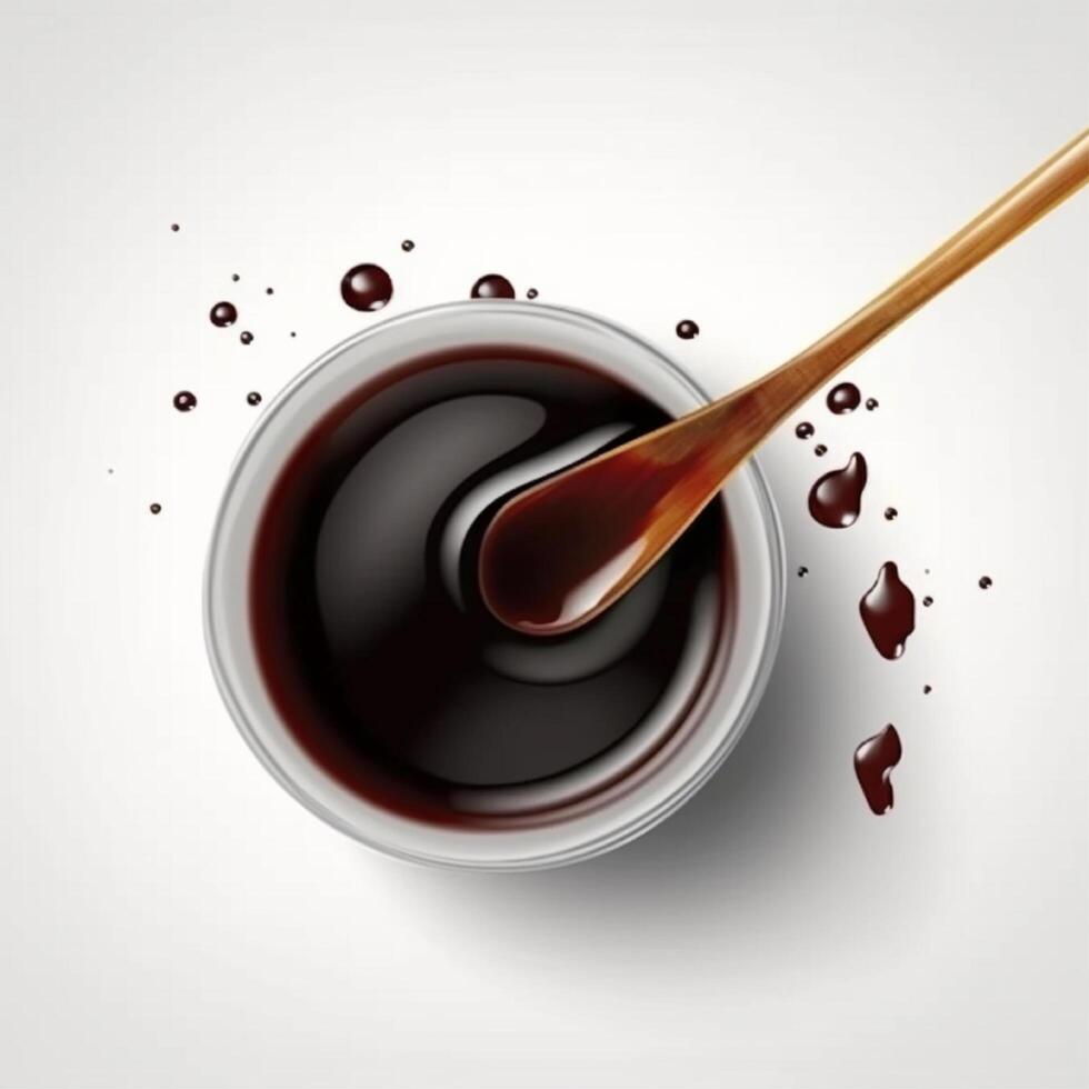 Soy sauce, is a liquid condiment of Chinese, from a fermented paste of soybeans, roasted grains, brine, and Aspergillus oryzae or Aspergillus sojae molds. . photo