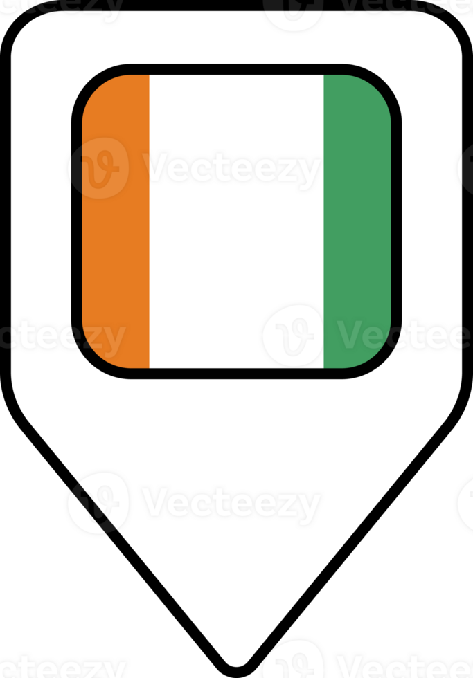 Cote d Ivoire flag map pin navigation icon, square design. png