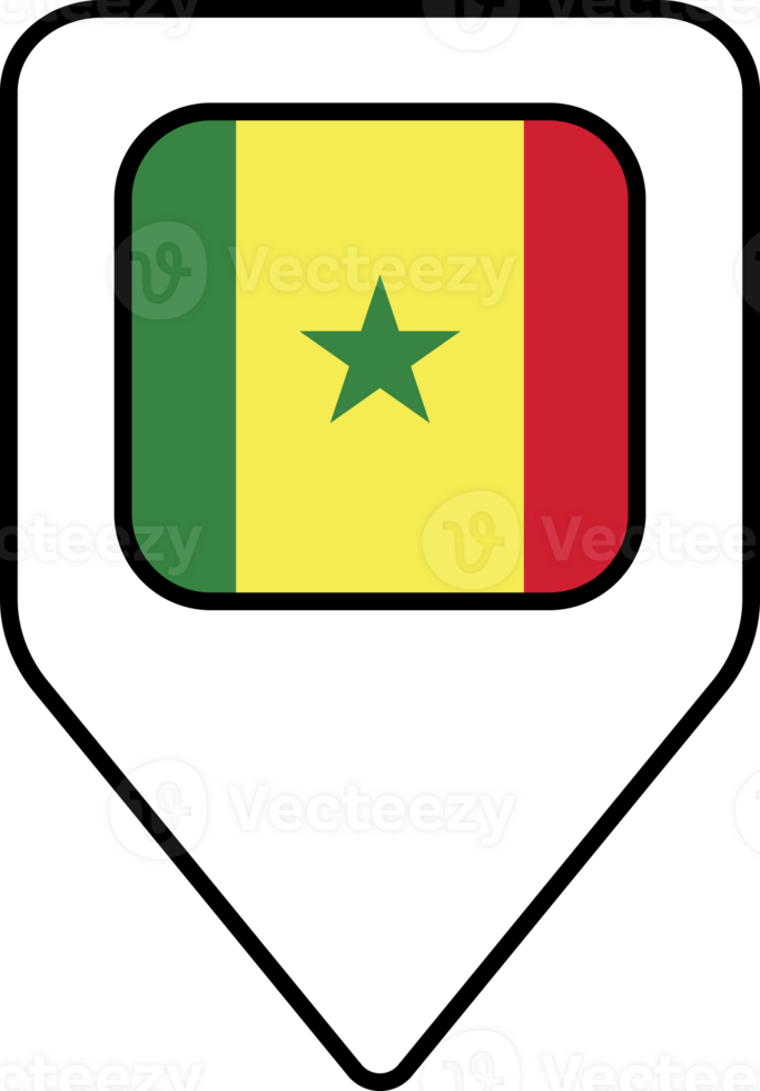 Senegal flag map pin navigation icon, square design. png