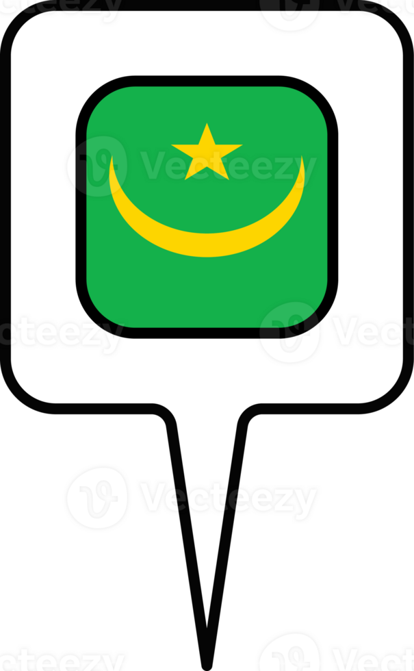 Mauritania flag Map pointer icon, square design. png