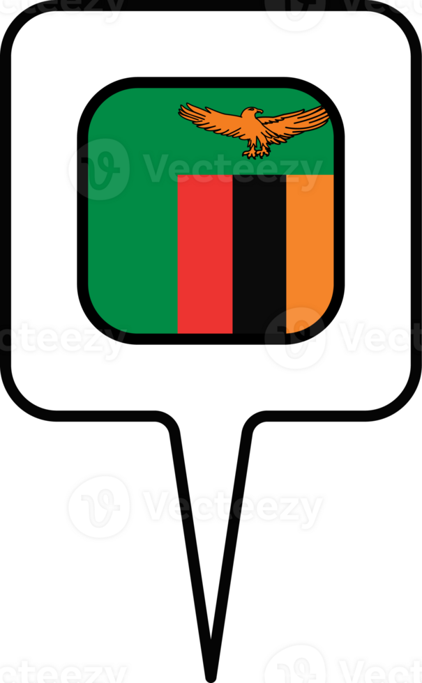 Zambia flag Map pointer icon, square design. png