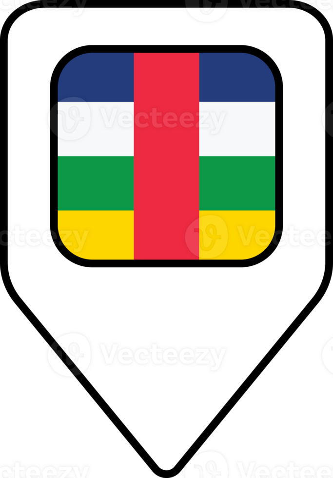 Central African flag map pin navigation icon, square design. png