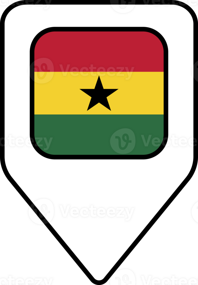 Ghana flag map pin navigation icon, square design. png