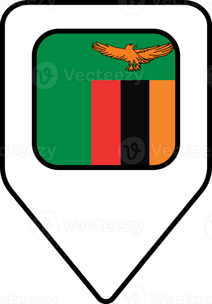 Zambia flag map pin navigation icon, square design. png