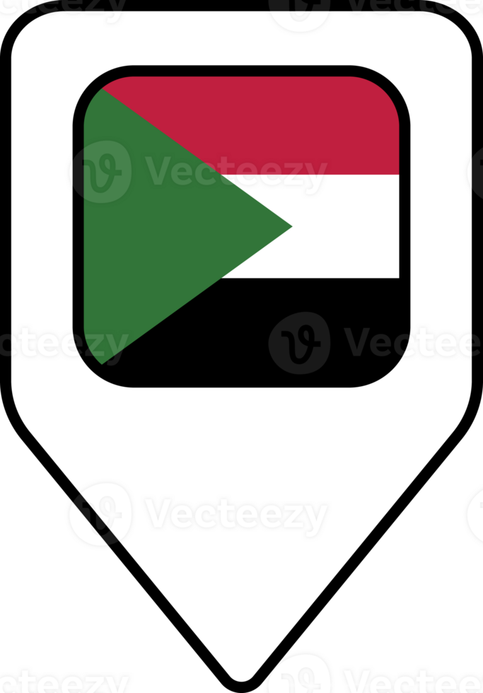 Sudan flag map pin navigation icon, square design. png