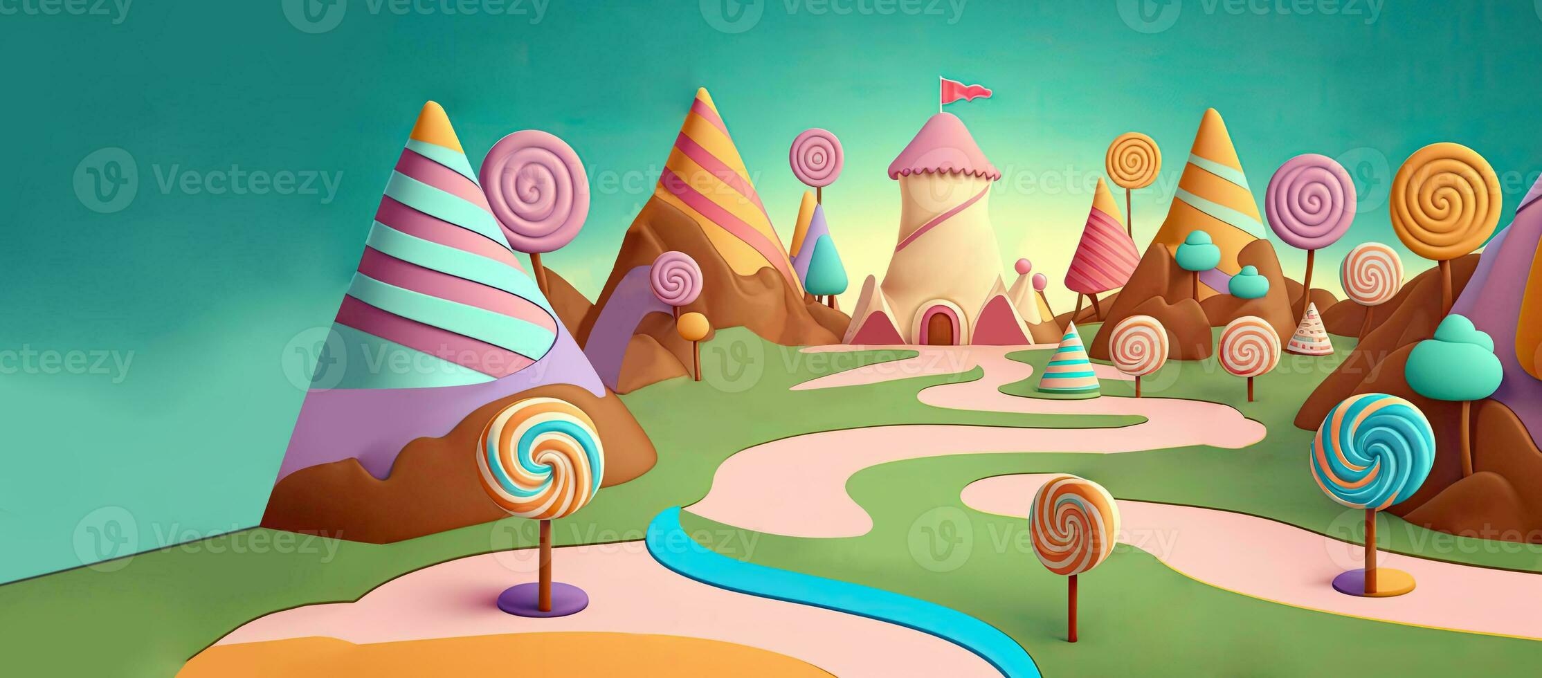 3D Render of Fantasy Colorful Candyland Background. photo