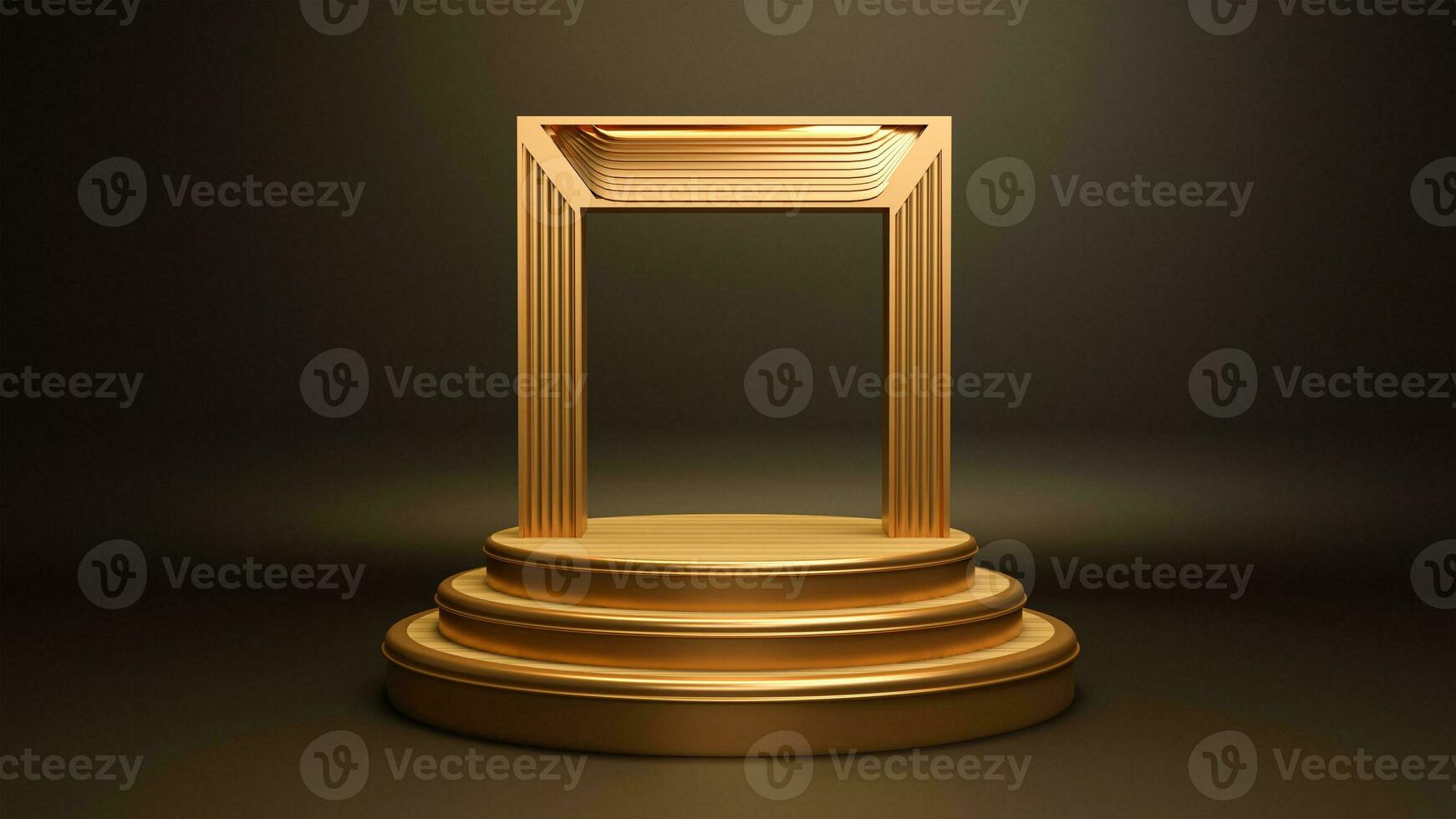 3D Rendering Golden Arched Podium, Product Presentation Background. photo